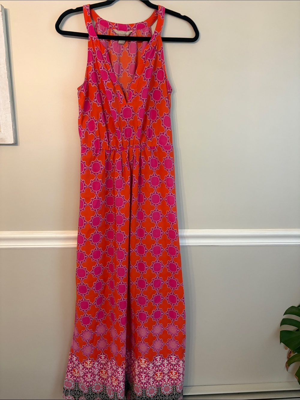 Banana Republic Pink and Orange Patterned Maxi Dress